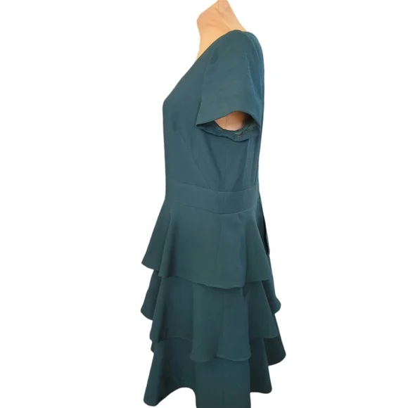 ELIZA J. Forest Green Tiered Ruffle Dress - Size 14 - Picture 6 of 13